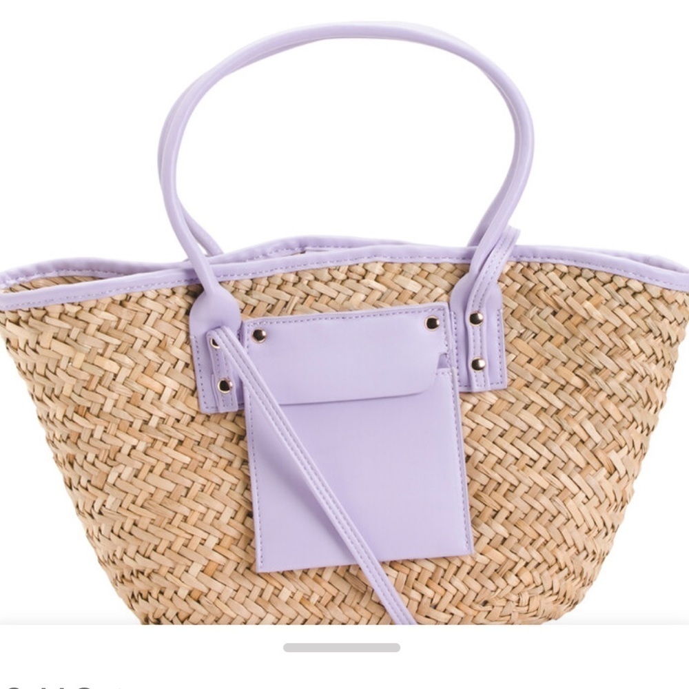 NWT Urban Expressions Wellesley Double
Handle Straw Tote With Strap Lavender…